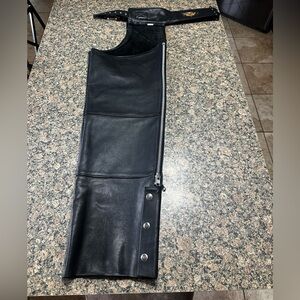 Harley Davidson Womens Biker Chaps Black Leather Adjustable Large Raw Hems